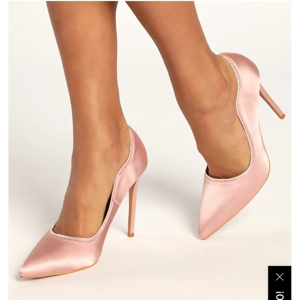 Lulus Galanty Blush Pink Satin Rhinestone Pointed-Toe Pumps Hi Heels Women's 11